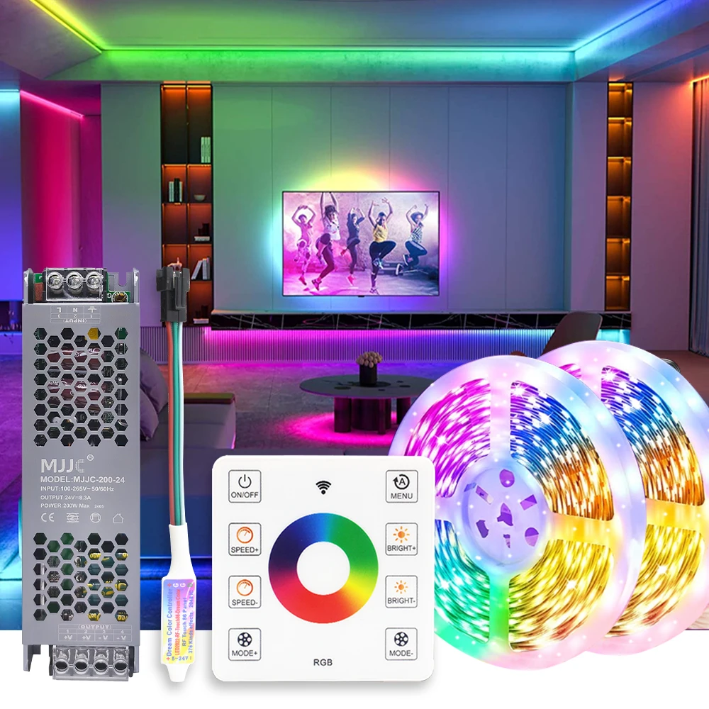 

Светодиодная лента RGBIC 24 В 5050 WS2811 RGB IC Pixel Horse Running Water Flowing Lights Сенсорная дистанционная лента Диодная лента Украшение комнаты
