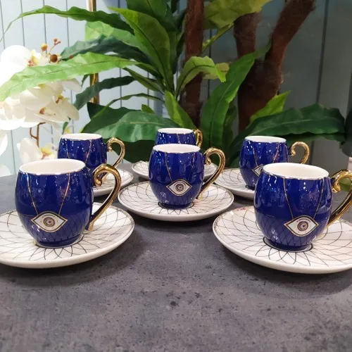 Turkish Blue Eyes Luxury Coffee Cup Saucer Set Hand Clothe Shape Dish Ottoman Cup Boonido Coffee Home Evil Eye Beaded Coffee Cup