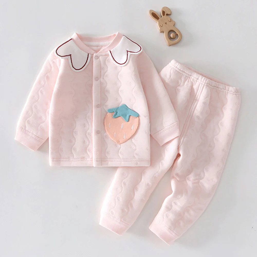 Baby Girl Outfit Set Quilted Warm Autumn Long Sleeve Tops Pants Two Pieces Winter Clothes For Baby Girl Christmas Infant Outfits