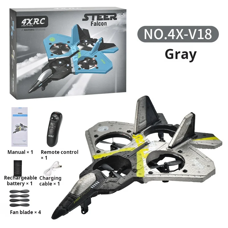 V18 Children\'s Remote Control Aircraft Stunt Gravity Sensing Fighter Foam Drop Resistant Charging Four-axis Drone Toy