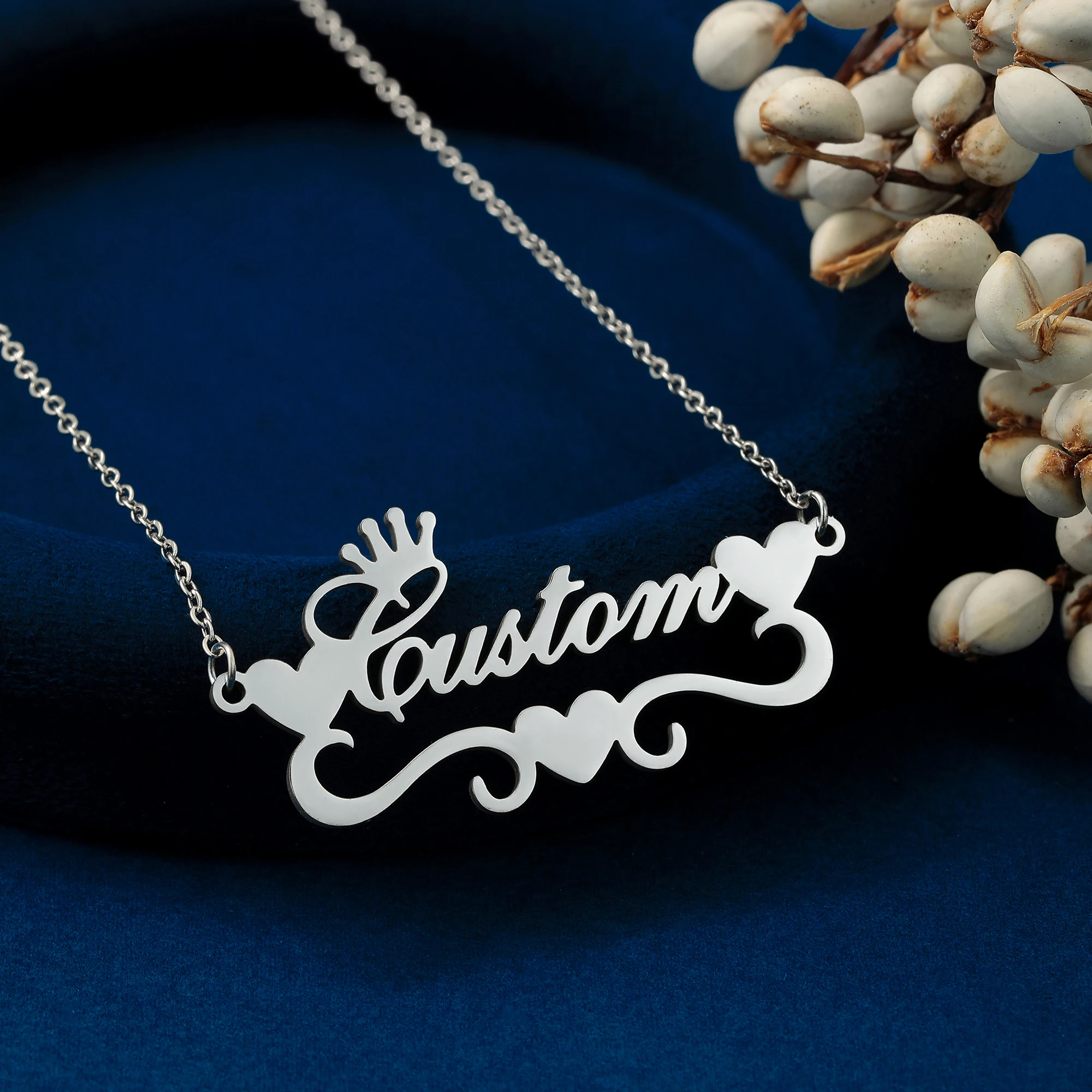 1pcPersonalized Custom Heart Name Necklaces For Women Stainless Steel Crown Pendant Chain Valentine's Day Jewelry Gift image 2