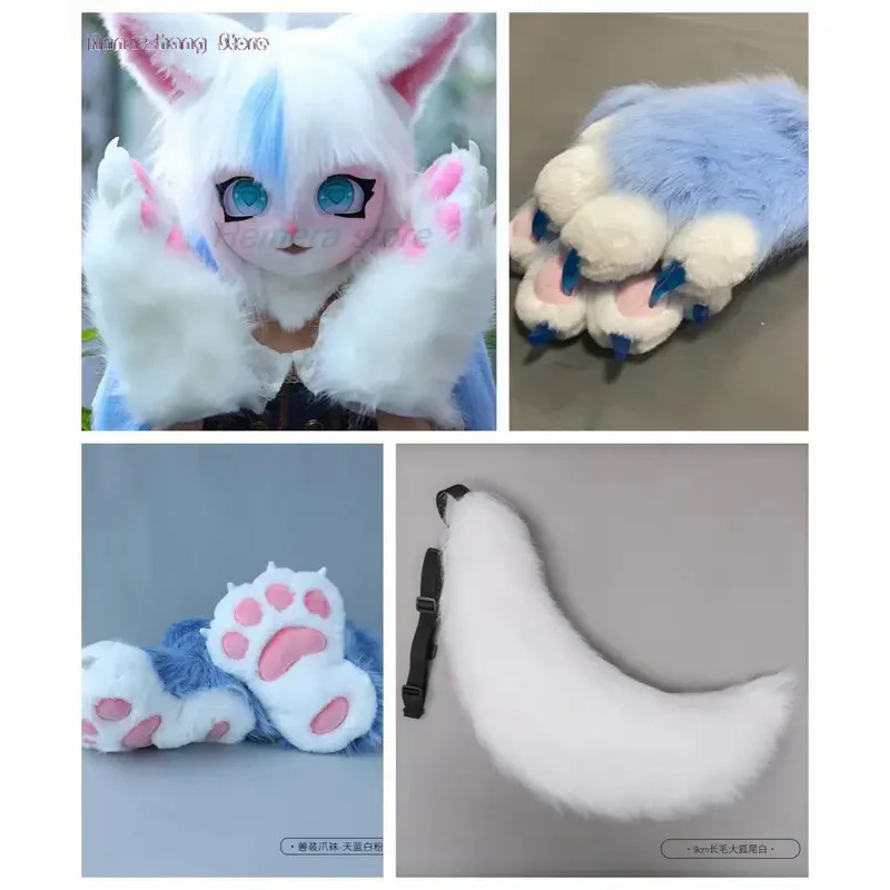 Fursuit-Ensembles de sauna à fourrure Kigurumi pour cosplay, gants à fourrure, chaussures à queue d'animaux, chat au beurre Rubbit, 303