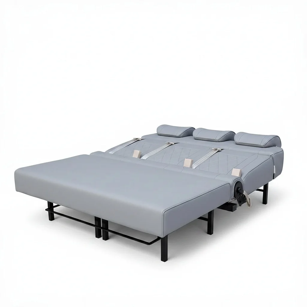 

Camper Van Seat Bed Convertible Into Bed with extra Lying Length Custom 1 to 4 Seats Optional Colors for Comfortable Resting