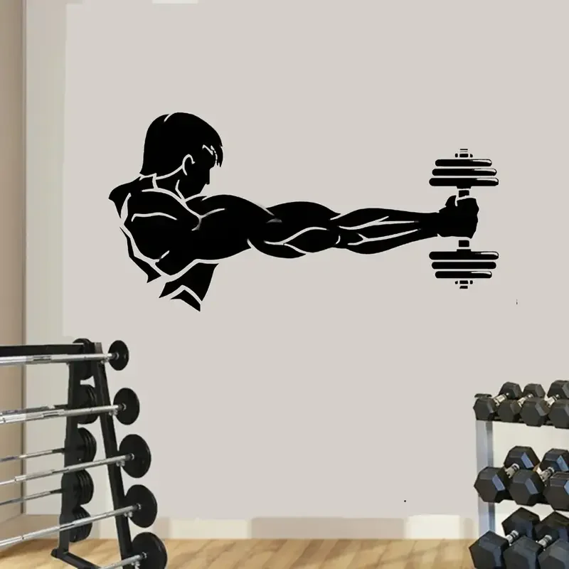 Athletic Gym Muscle Gym Vinyl Wall Decal Workout Logo Fitness Beast Barbell Bodybuilding Healthy Wall Sticker for Gym Decor