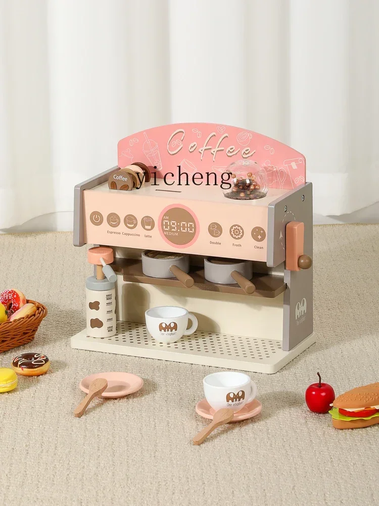 Tqh Casa da gioco in legno Macchina da caffè Simulazione di dessert Giocattolo Ragazza Tè pomeridiano Giochi di ruolo Cucina per bambini