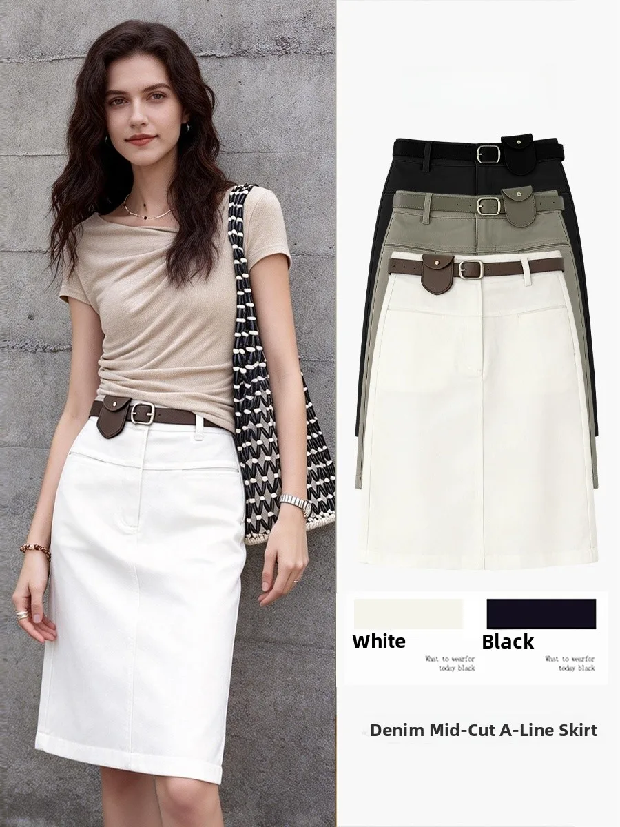 

Новая женская джинсовая юбка А-силуэта с высокой талией, облегающая, для лета, для офиса, с эффектом похудения, белая джинсовая юбка