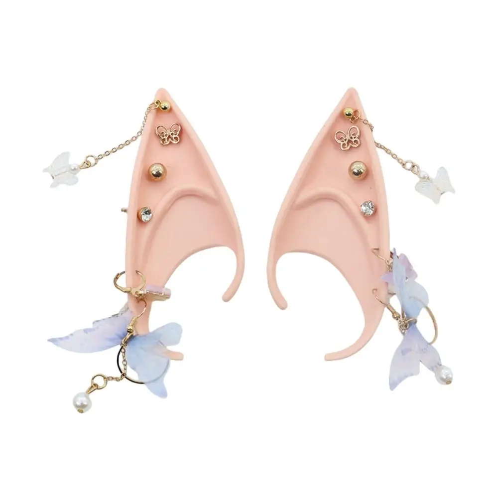 Cosplay halloween orelhas de elfo floresta borboleta com brinco balançar orelhas falsas cosplay traje falso piercing brincos