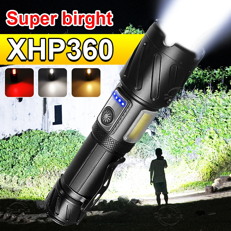 XHP360 Powerful Flashlight High Power Tactical Flashlight Rechargeable Torch Light Hand Lamp Led Lantern For Camping High lumen