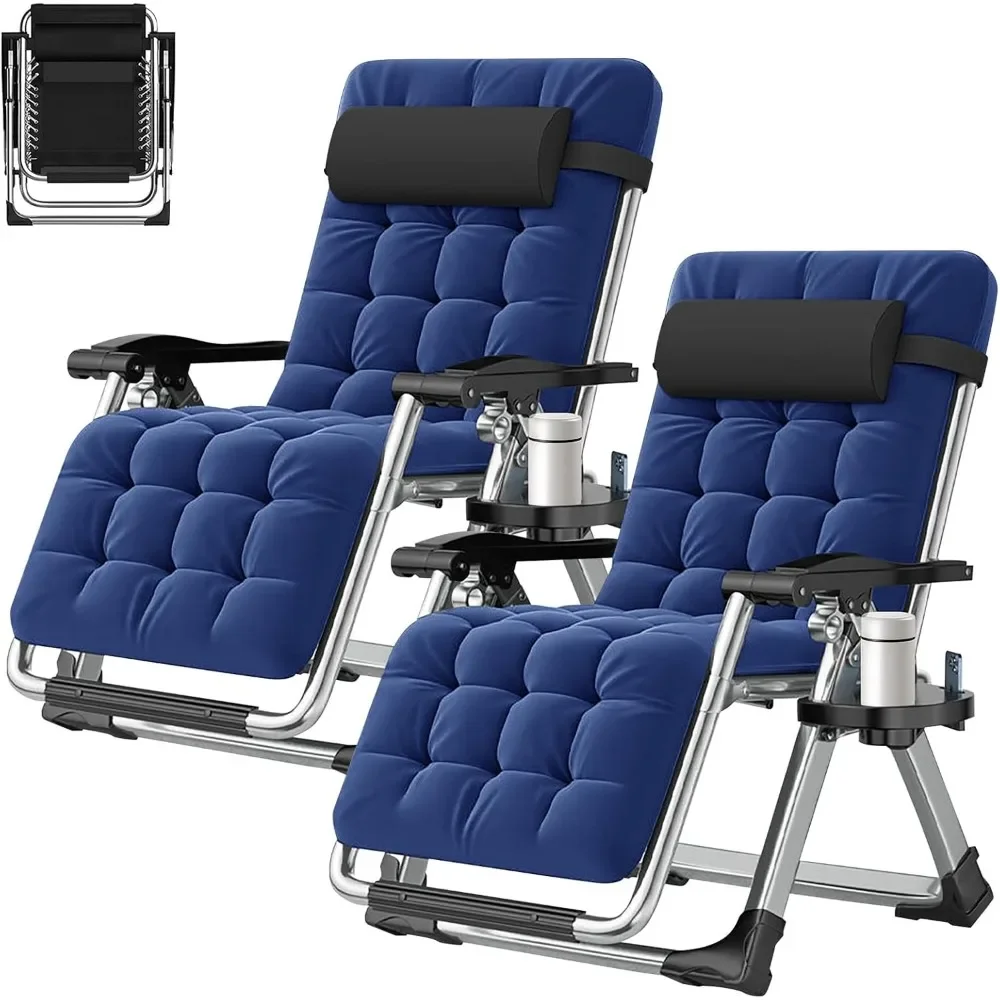 

2 Pack Zero Gravity Chair, Outdoor Lounge Chairs with Removable Cushion, Headrest, Cup Holder, Reclining Patio Sun Loungers Desi