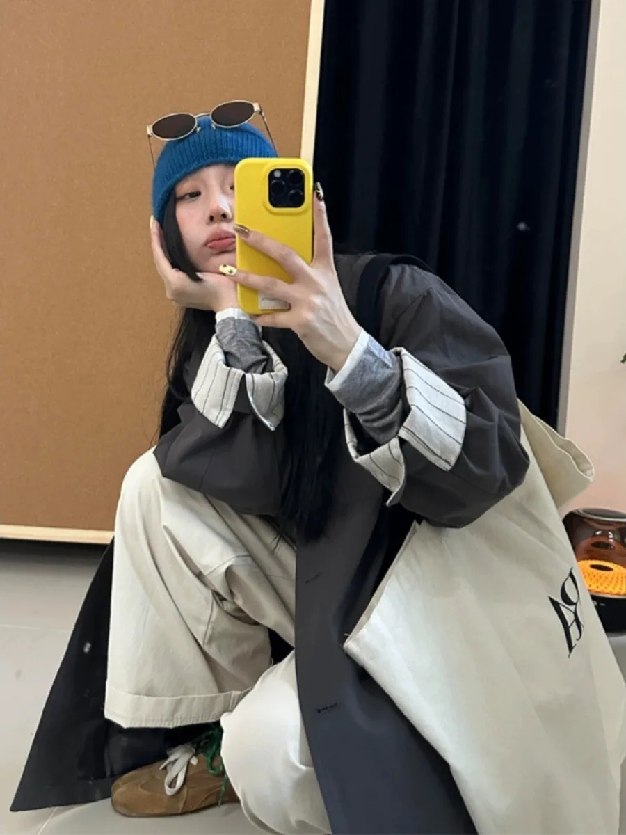 

Универсальное осеннее пальто в Корейском стиле, женское модное брендовое индивидуальное высококачественное пальто прямого кроя с длинным воротником све