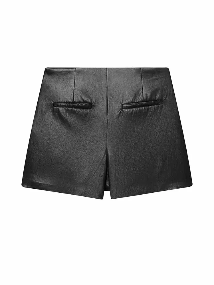 

HH New Woman Spring Fashion Versatile Artificial Leather Shirring Short Culottes Female High Street Casual Comfortable Culottes