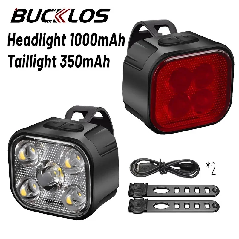 BUCKLOS Bicycle Front and Rear Lights Waterproof Bike Headlinght Type-C Night Riding Safely Warning Light USB MTB Tail Lights