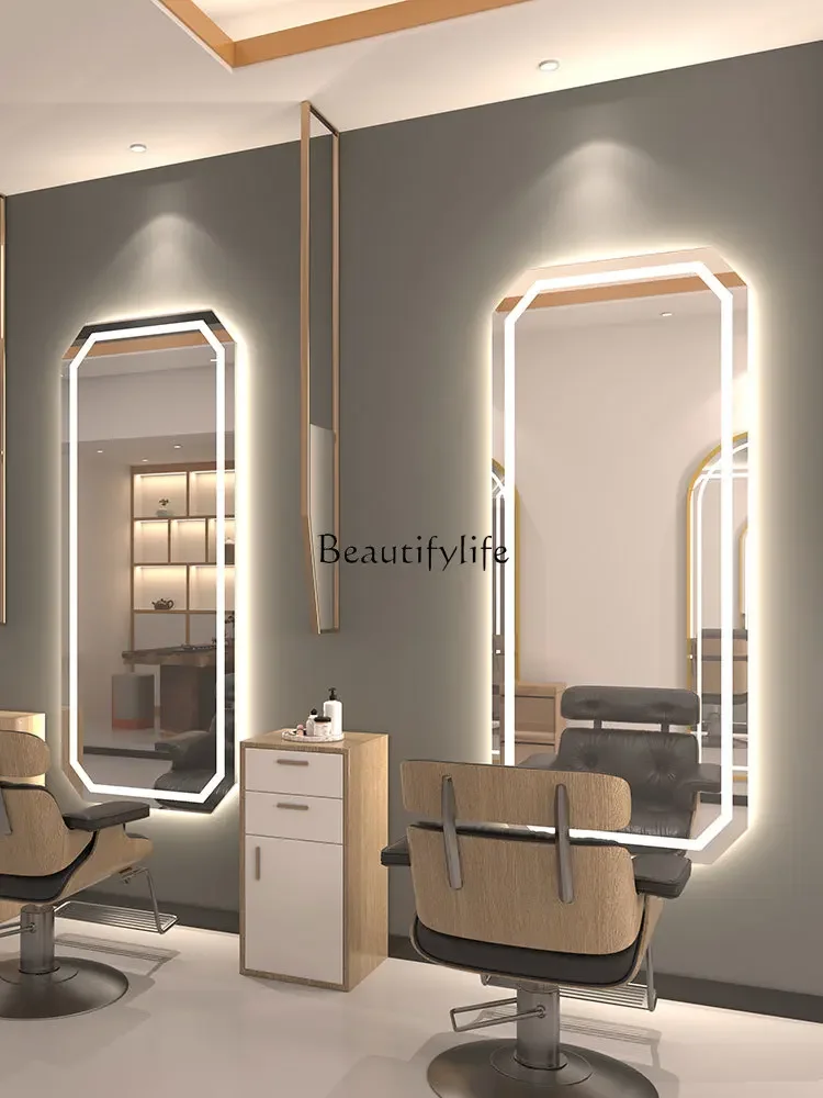 06For Hair Salon Floor Dressing Table Led Single-Sided Luminous Wall-Mounted Smart Mirror with Light