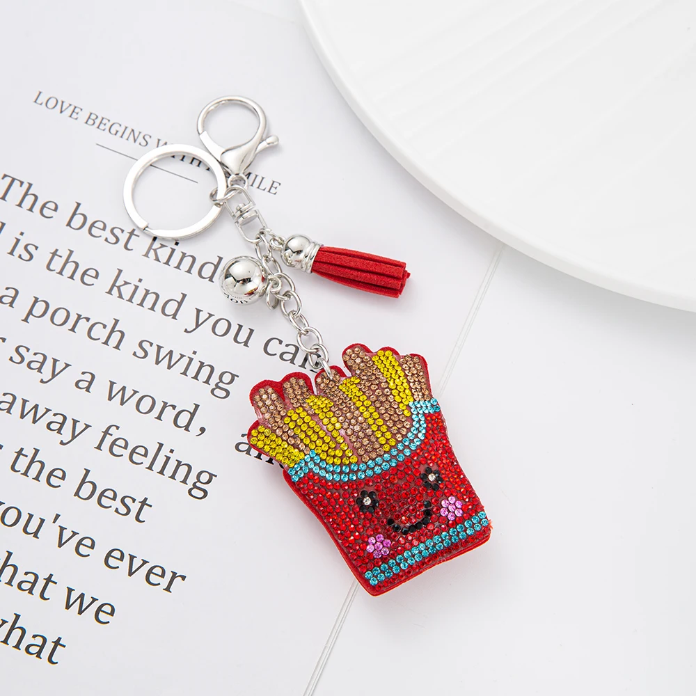 Fashion Jewelry French Fries Crystal Pendant Key Chain Creative Food Series Accessory Unique Gift Idea