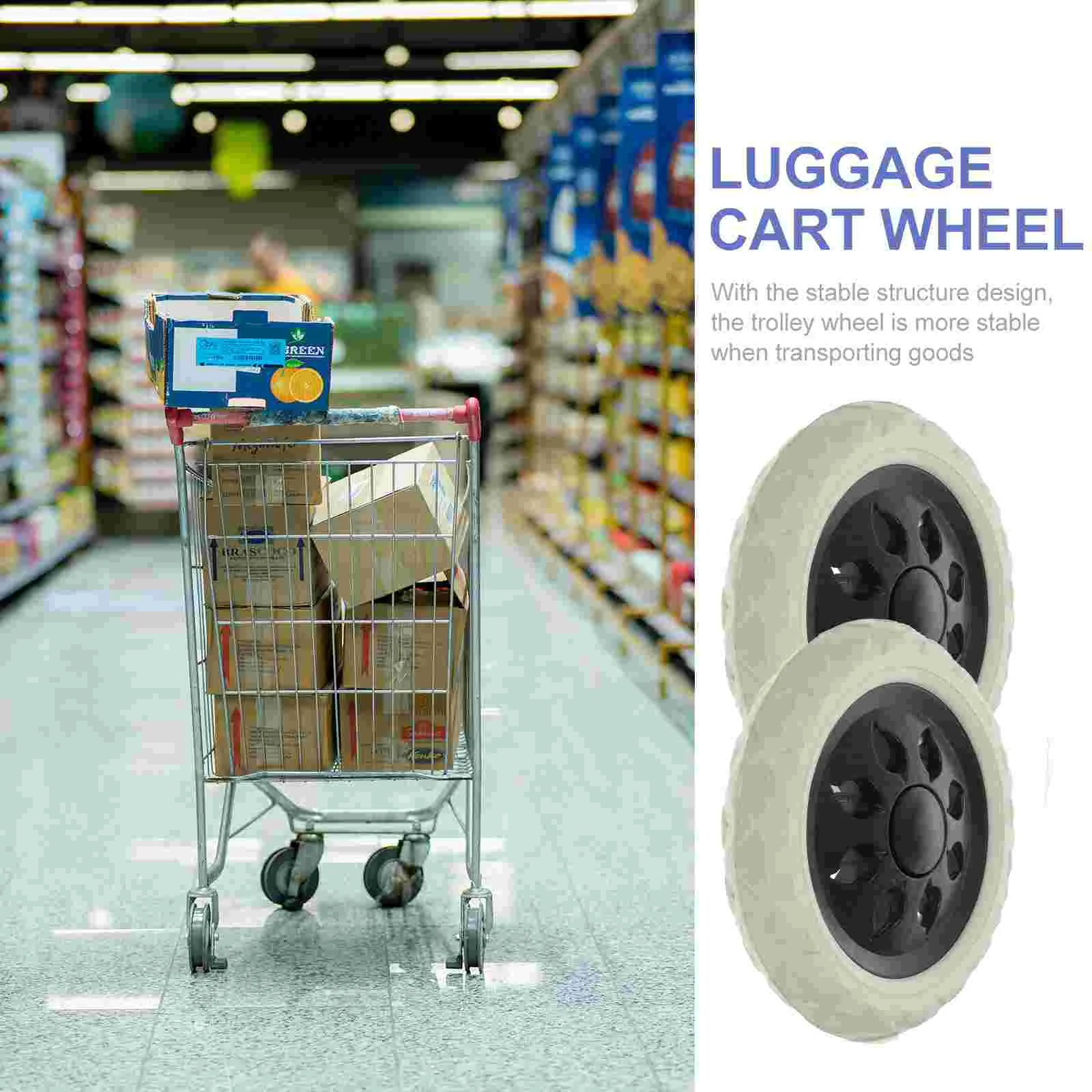 2 Pcs Luggage Cart Wheels Replacements Stroller Elderly Shopping Accessories Caster Rubber + Foam Axle