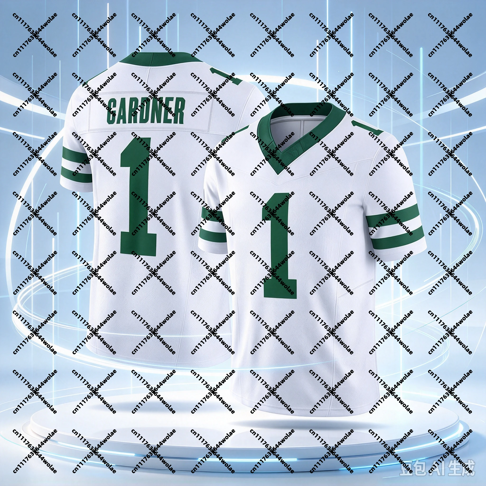 NEW  Men #1  Green Football Jersey V‑Neck Short Sleeve Quick Dry Sport Tops Men Women Fans Match Sports Shirts Family Matching