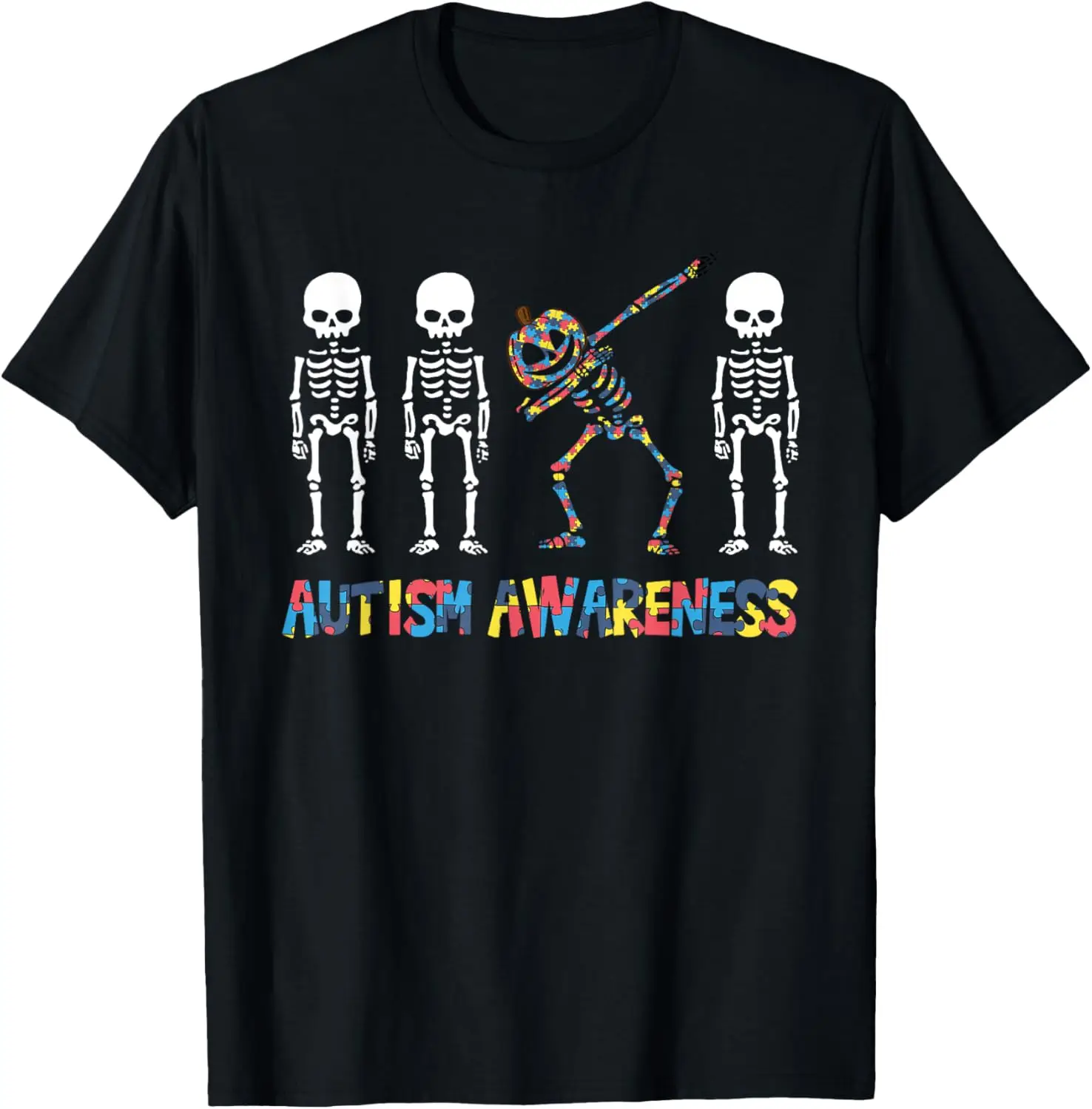 Dabbing Skeleton Pumpkin Autism Awareness Halloween T-Shirt