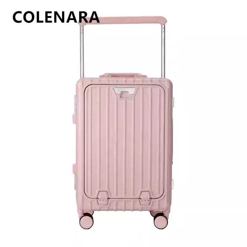 COLENARA Cabin Luggage Travel Bag Front Opening Laptop Boarding Case 20 Inch Aluminum Frame Trolley Case with Wheels Suitcase