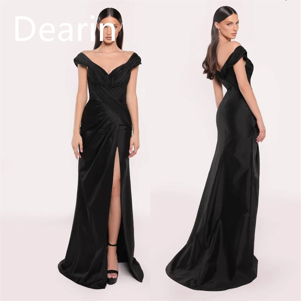 Customized Women Evening Gown Prom Dearin Off-the-shoulder Column Floor Length Skirts Vertically Bespoke Occasion Dresses Formal