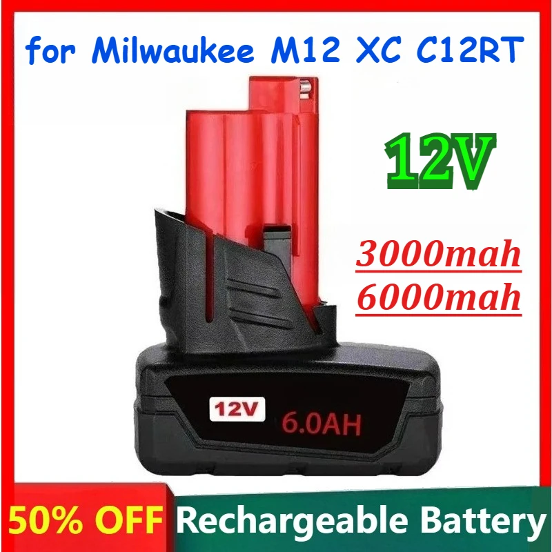 

12V 3000mah 6000mah Rechargeable Battery Compatible for Milwaukee M12 XC C12RT Wireless Tool Compatible with Multiple Models