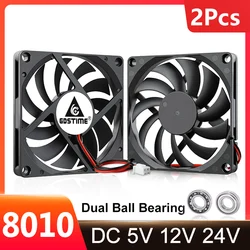 2PCS LOT Gdstime 8010 Sleeve Dual Ball 80mm 80x80x10mm 8cm DC 5V 12V 24V USB 2PIN 3PIN Connector Cabinet Cooler Ventilator Fan