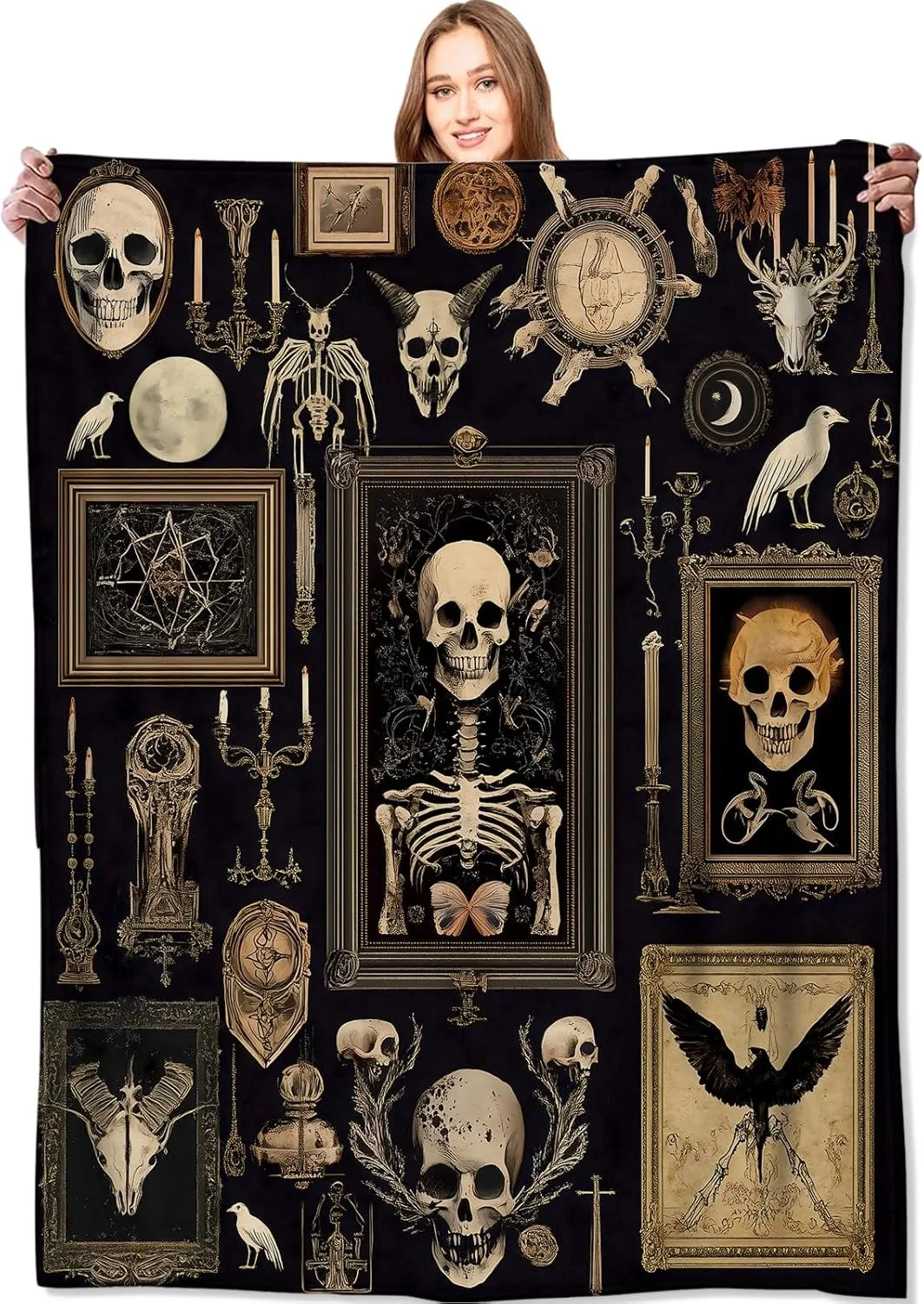 1PC Halloween-Thema-Überwurfdecke, Skelett-Schädel, schreckliche Kunst, dünne Decke, Geschenke für Couch, Bett, Auto, Zuhause, Camping, alle Jahreszeiten