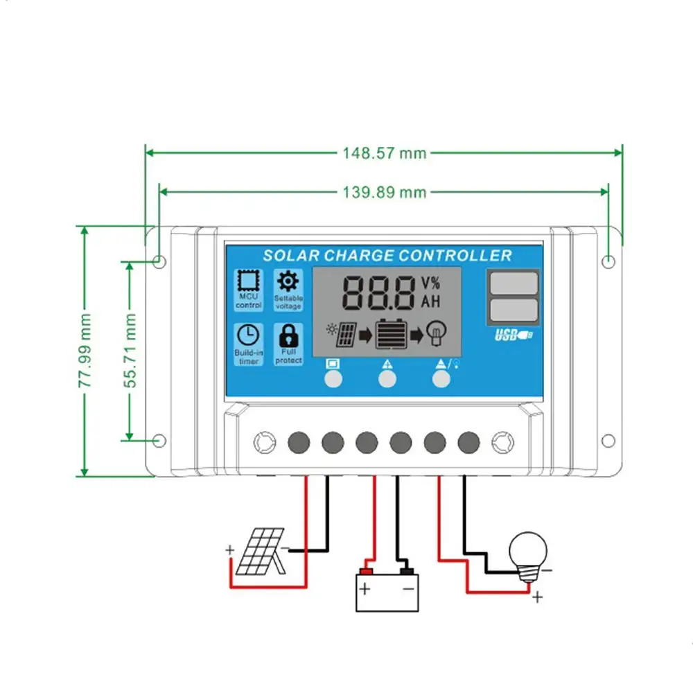 Solar Charge Controller with LCD Display Solar Cell Panel Charger Regulator Dual USB Auto Intelligent Regulator Tools 12V/24V