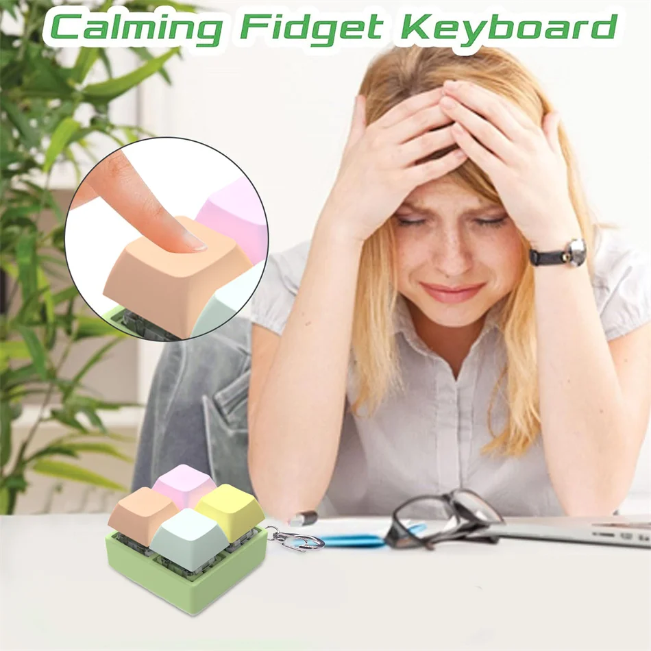 Fidget Keyboard Keychain Funny Executive Desk Toy Sensory Toy Relaxing Toy Clicker Toy for Kids Teens Boys Girls Adults Children