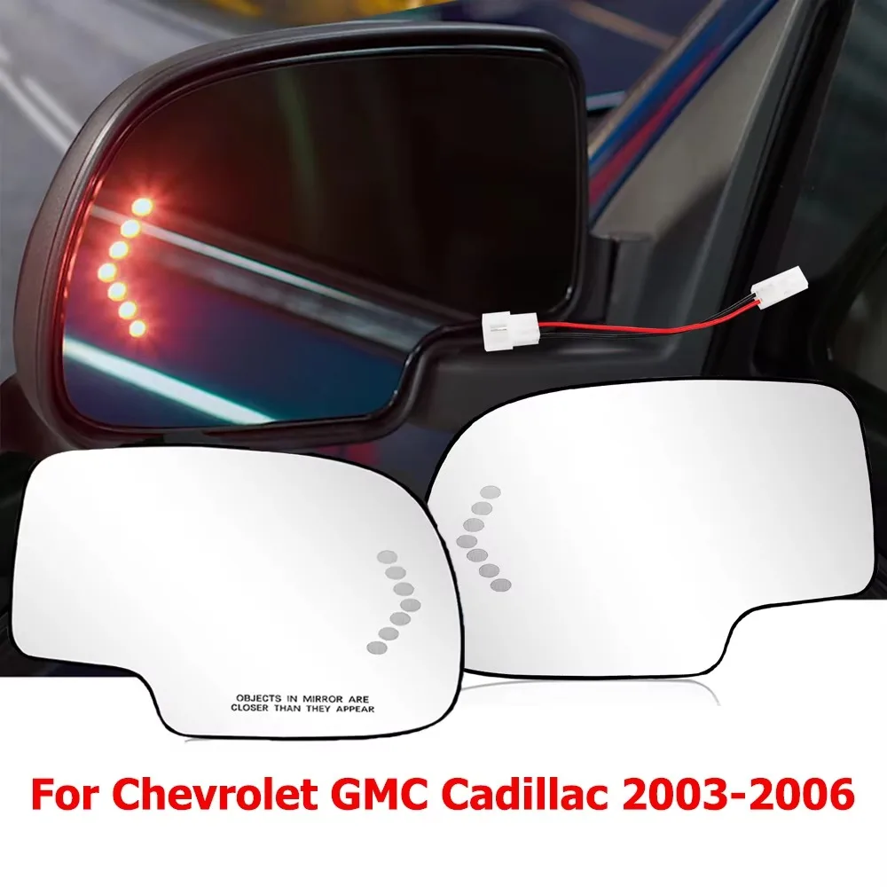 Espejo de puerta con calefacción lateral izquierdo/derecho, señal de giro convexa de cristal para Chevy GMC Yukon Cadillac 2003
