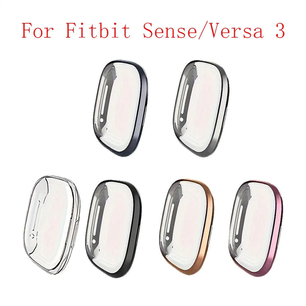 Fitbit Sense/Versa 3 용 스크린 보호대 케이스, 부드러운 TPU 도금 범퍼, Versa 3/Sense용 전체 커버 보호 [스크래치 방지]