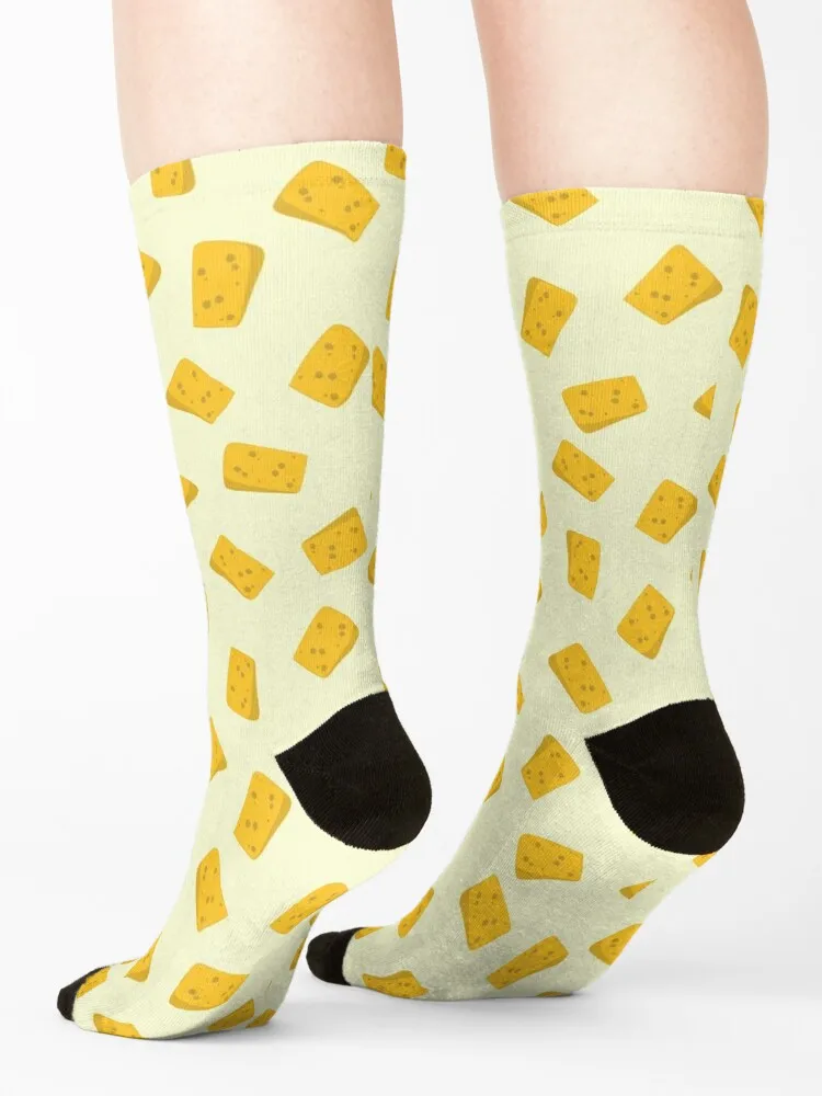 Cute Cheese pattern off-white creme Socks bright garter warm winter Antiskid soccer kawaii Socks Woman Men's