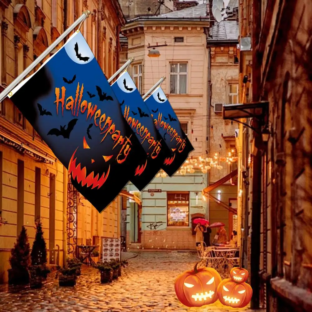 High-quality Halloween Decoration Double Halloween Flag 3x5ft with Orange Black Stripes Pumpkin Ghost for Outdoor for Indoor