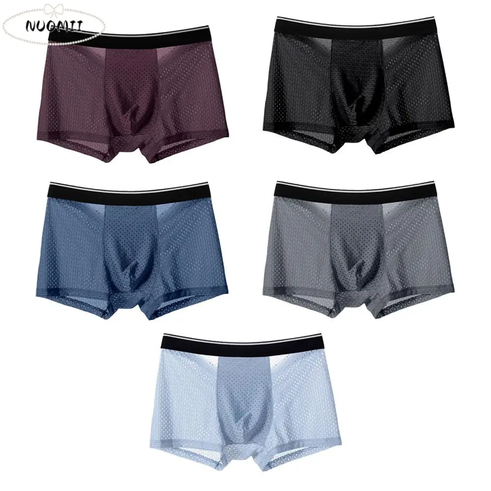 

Mid-waist Men's Underwear Cutout Quick Dry Breathable Underpants Wicking Sweat Skin Friendly Ice Silk Panties Summer Season