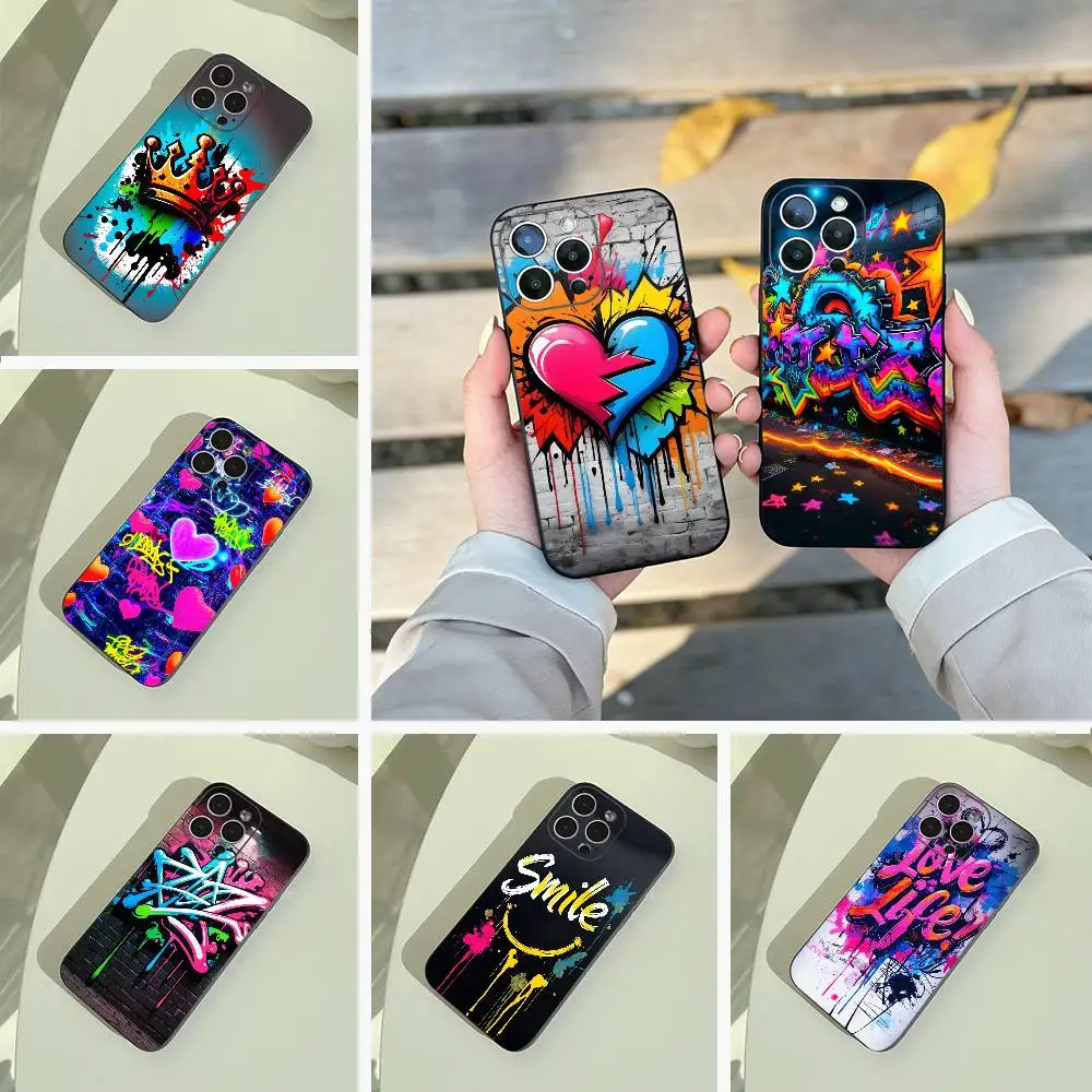 

Cool -Colorful Graffiti Phone Case For iPhone 17,16,15,14,13,12,11 Pro Max,16Plus,XS Soft Black Cover