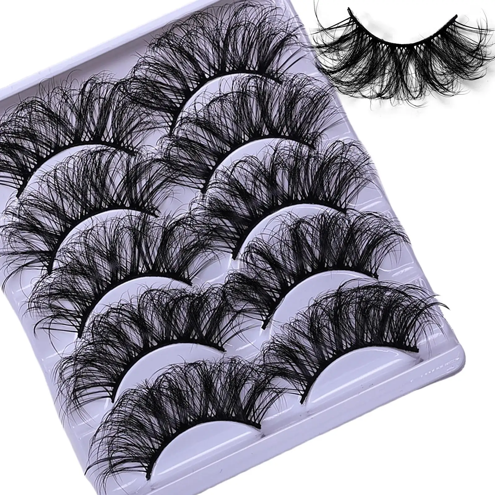 Soft Fluffy Dramatic Curved Extended Fake Lashes 5 Pairs Natural Look Lightweight Reusable Daily Makeup Lash Pack