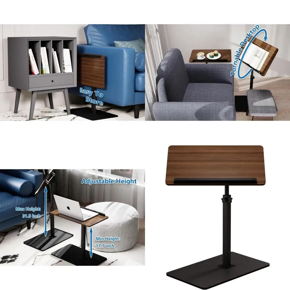 

Поворотный C-образный приставной столик с регулируемой высотой, 20x14 дюймов, складной для небольших помещений, черный орех