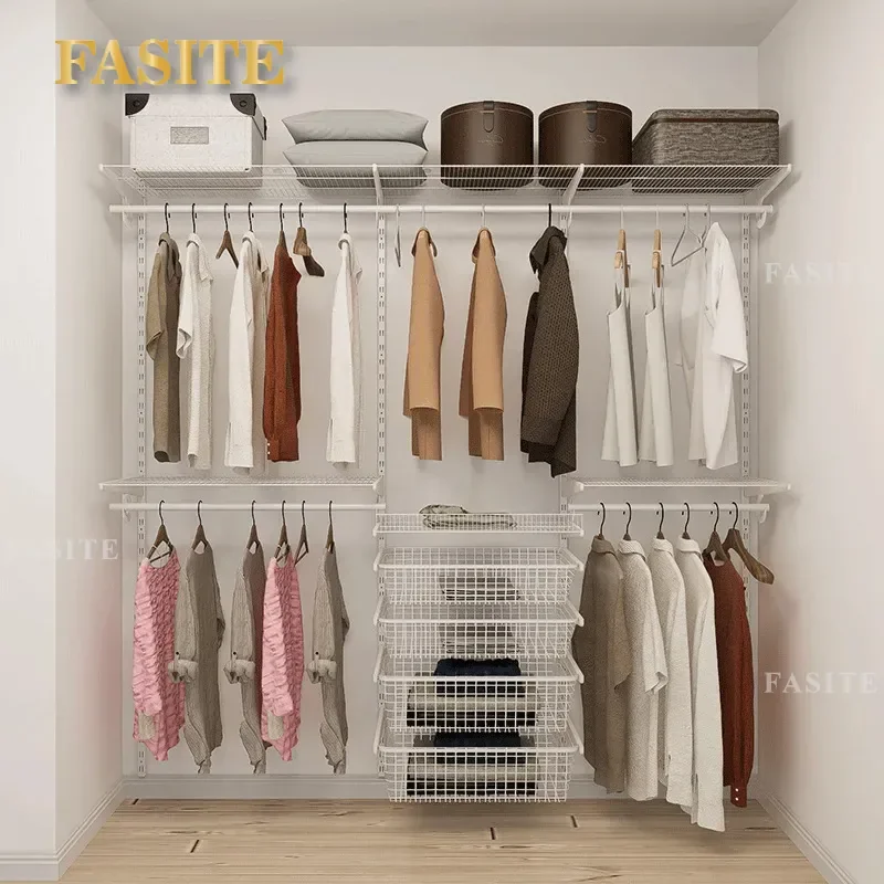 For Metal Wardrobe Full Steel Frame Open Cloakroom Bedroom Thickened Wall Hanging Multifunctional Storage Rack