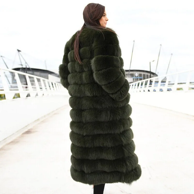 New Winter Natural Fox Fur Coat Long Warm Raccoon Jackets High Street Fashion Silver Fox Collar Outerwear Luxury Women Clothing