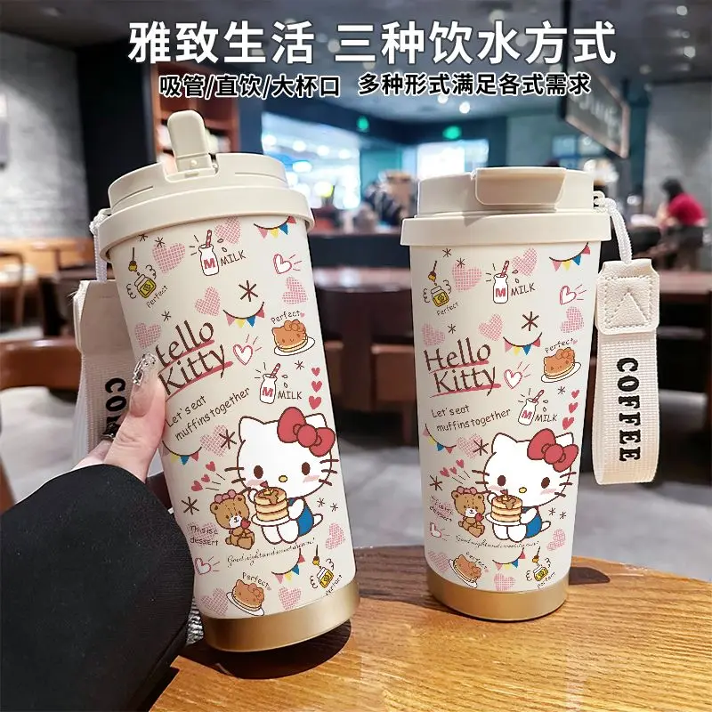 

Sanrio SUS316 Home Office Thermos Cup Hello Kitty Children's Anime Cartoon 520ml Office Cup My Melody Cute Double Drinking Cup