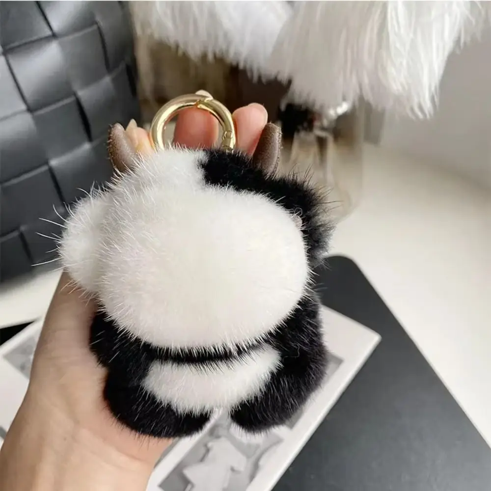 

Cute Long Mane Calf Pendant with Horn Simulation Mink Fur Cow Keychain Soft Bag Decor Cute Animal Keychain Girls