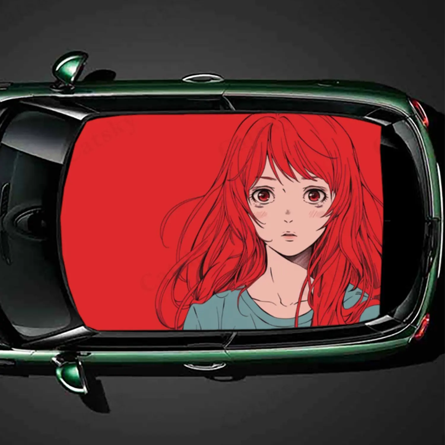 

Artistic cute anime girl with red hair Car roof vinyl wraps are waterproof and self - adhesive. They have surface - protection f
