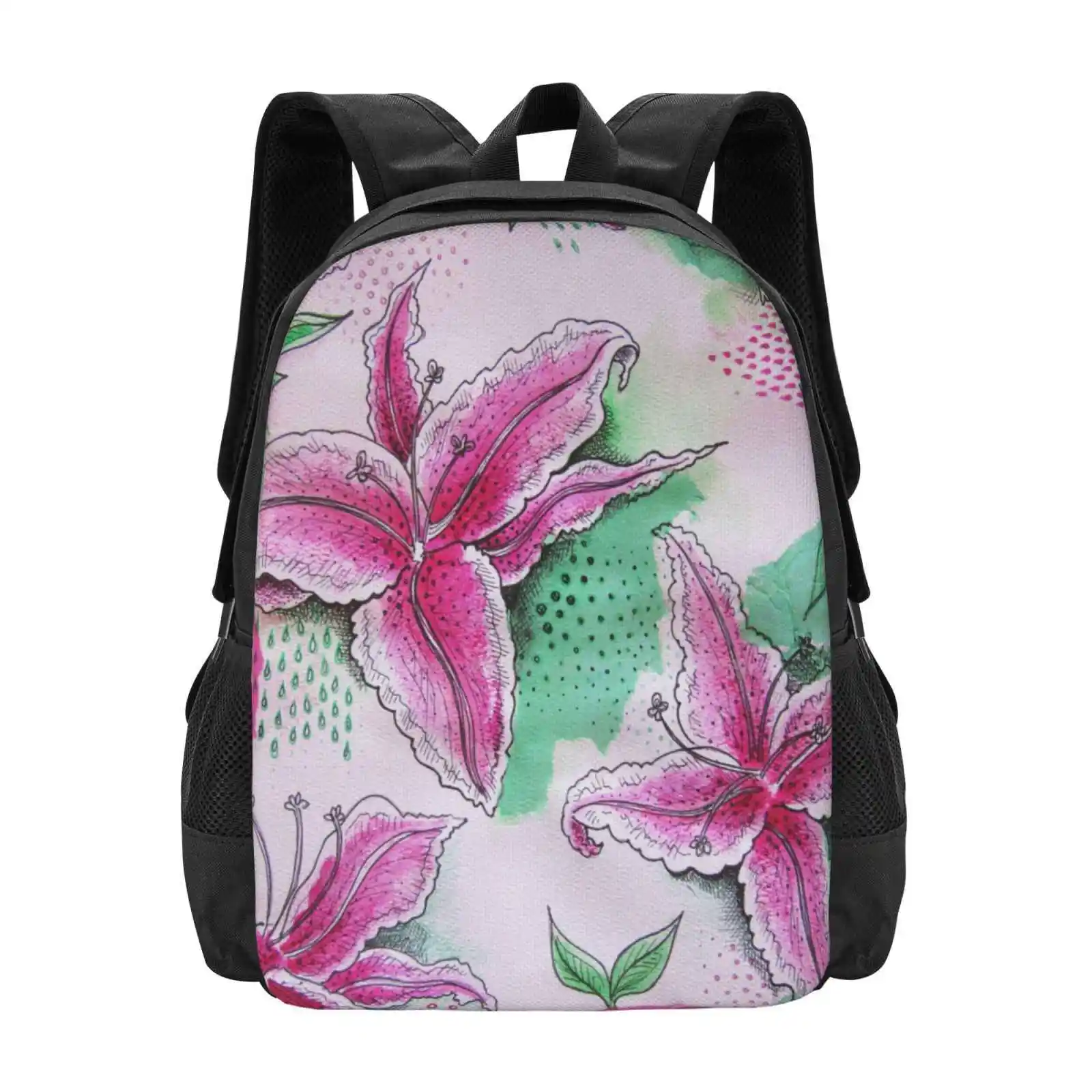 

Bold Pink Stargazer Lily Hot Sale Schoolbag Backpack Fashion Bags Flower Nature Botanical Hot Pink Mixed Media Artwork