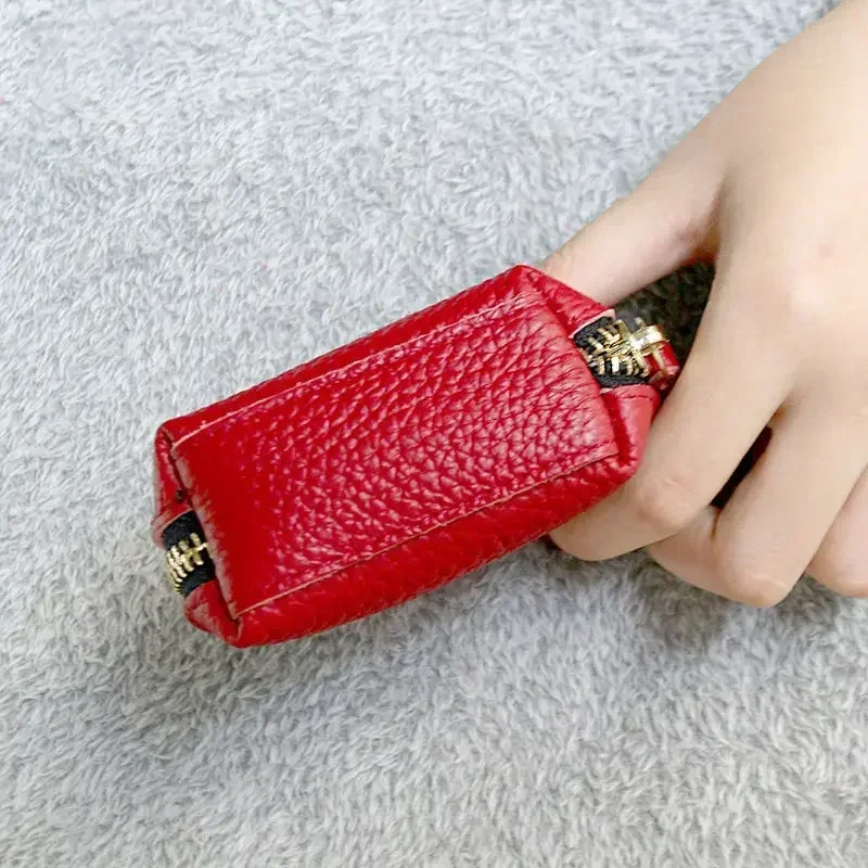 Monedero de concha de estilo a la moda, Mini monedero de cambio, bolsa de almacenamiento de monedas y llaves de cuero genuino, cartera pequeña con cremallera para mujer, Mini monedero