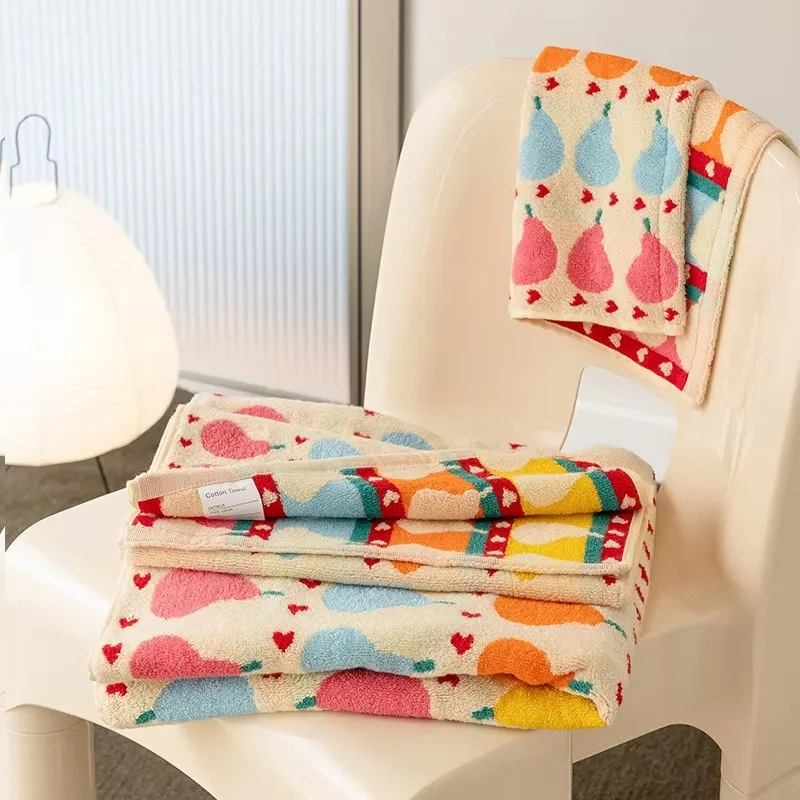 لطيف الكتابة على الجدران الكمثرى نمط القطن منشفة الوجه الناعمة للأطفال منشفة استحمام ماصة مريحة القطن منشفة منزلية مناشف الشاطئ #5