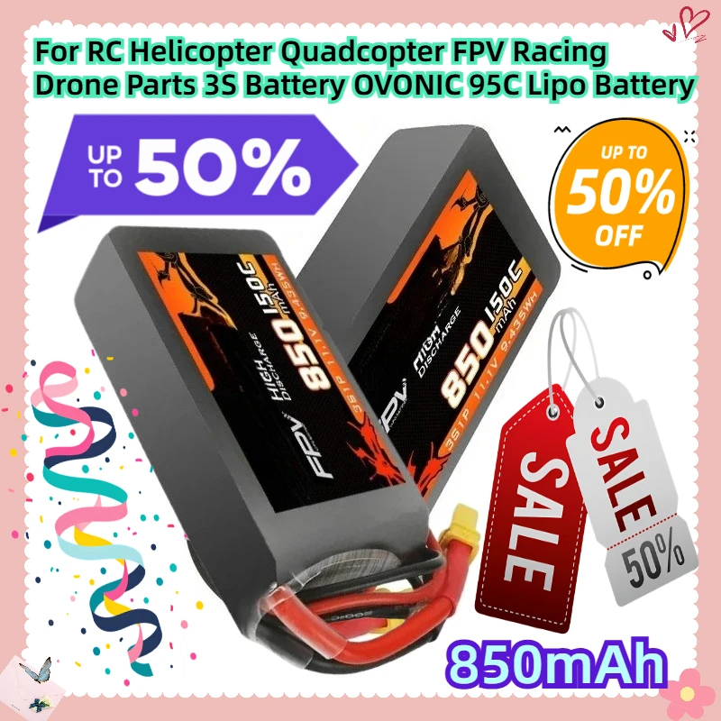 

850mAh 11.1V For RC Helicopter Quadcopter FPV Racing Drone Parts 3S Battery OVONIC 95C Lipo Battery