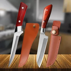 Household Meat Cleaver Kitchen Slicing Knife Red Handle Butcher's Boning Knife Stainless Steel Sharp Fruit Peeling Knife BBQ