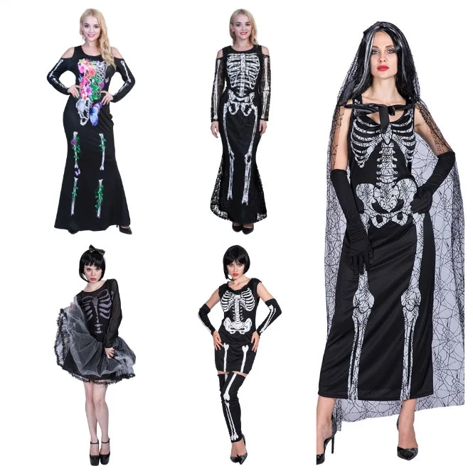 فستان زفاف مثير من الدانتيل بتصميم مصاص الدماء، زي أداء للهالوين، مقاس كبير، زي عروس هيكل عظمي، ملابس زومبي، زي أداء مسرحي