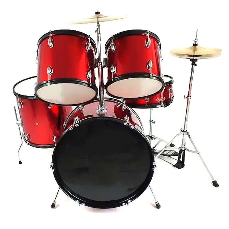 High Quality Drum Kit Musical Instrument Manufacturer Professional 5 Drums Set with Pedal Cymbals Stands Stool and Sticks