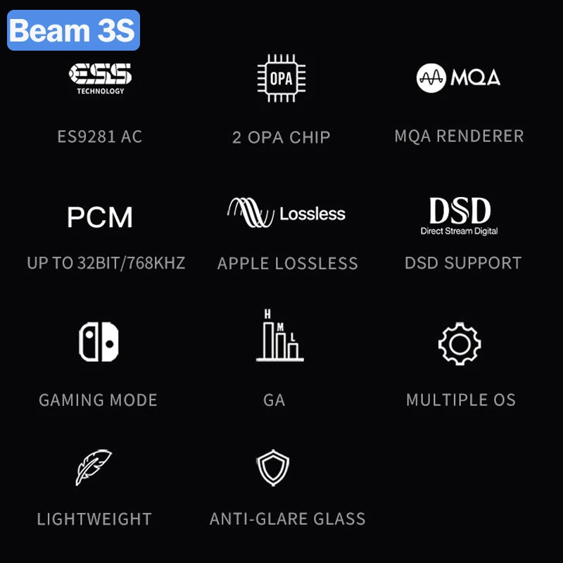 Hilidac-Amplificador de Auscultadores Portátil, Audio DAC, AMP de Alta Resolução, 4.4mm, Bal ESS9281, AC, MQA, DAC, 32Bit, 768kHz, Beam3s