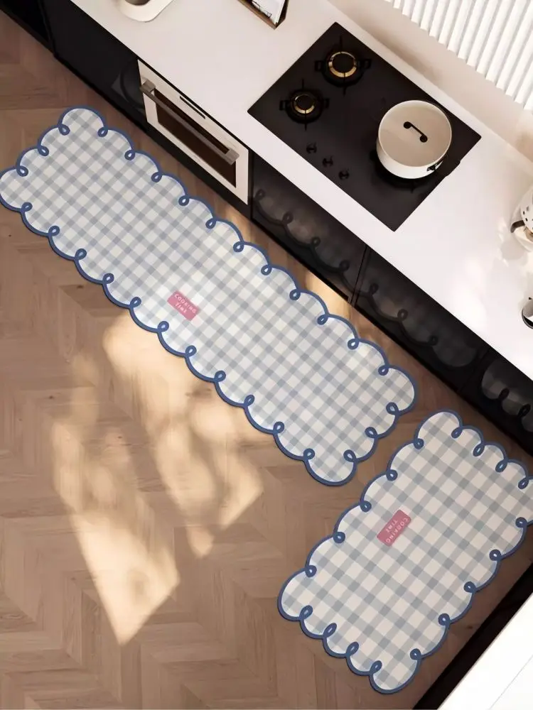 VIKAMA 1/2PC Simple Checkerboard Kitchen Special Dialgae Mud Absorbent Anti-Fouling Anti-Slip, Dirt-Resistant Carpet Home Decor